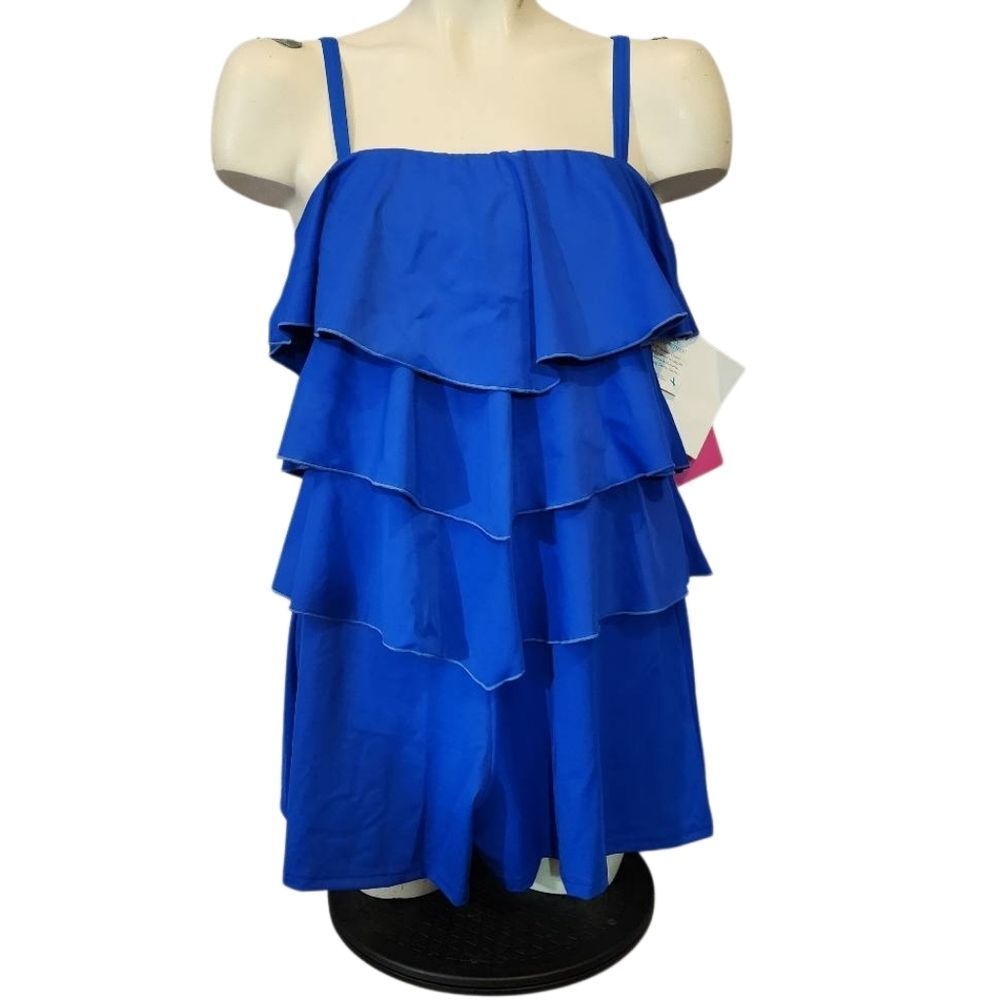 Fit 4 ur Hips Blue Layered Ruffle Swimsuit Size 8